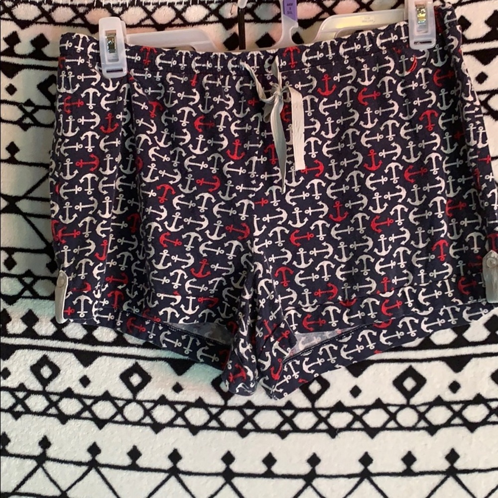 Blue Bedroom short with red and white anchors
